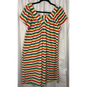 VTG 1970s Sears Multi Color Stripe Knit Terry Patio Dress Kaftan Loungewear